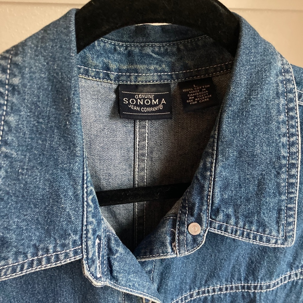 Vintage Jean Dress Y2K‎ Blue Denim Sleeveless Overall Button Up Sonoma Large - Picture 5 of 6